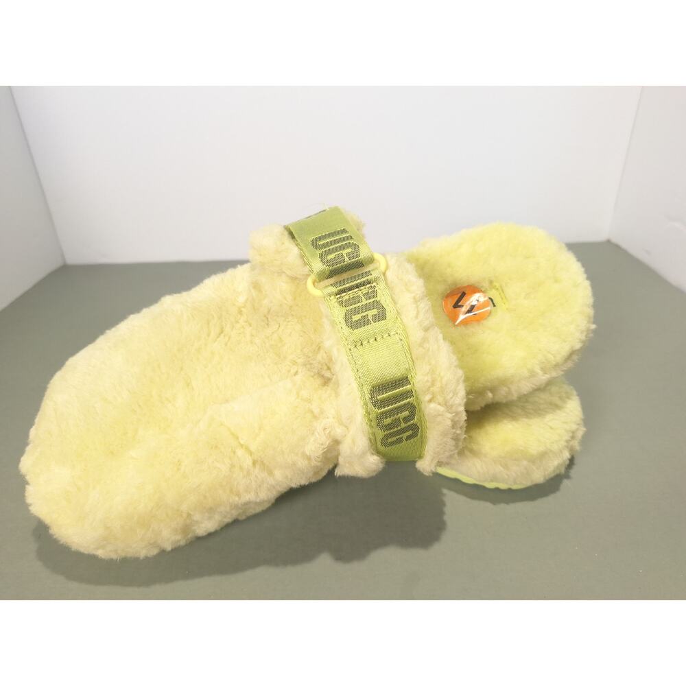 UGG Fluff Yeah Slide Slippers Lime Green Shearling Strap Mens Size 11